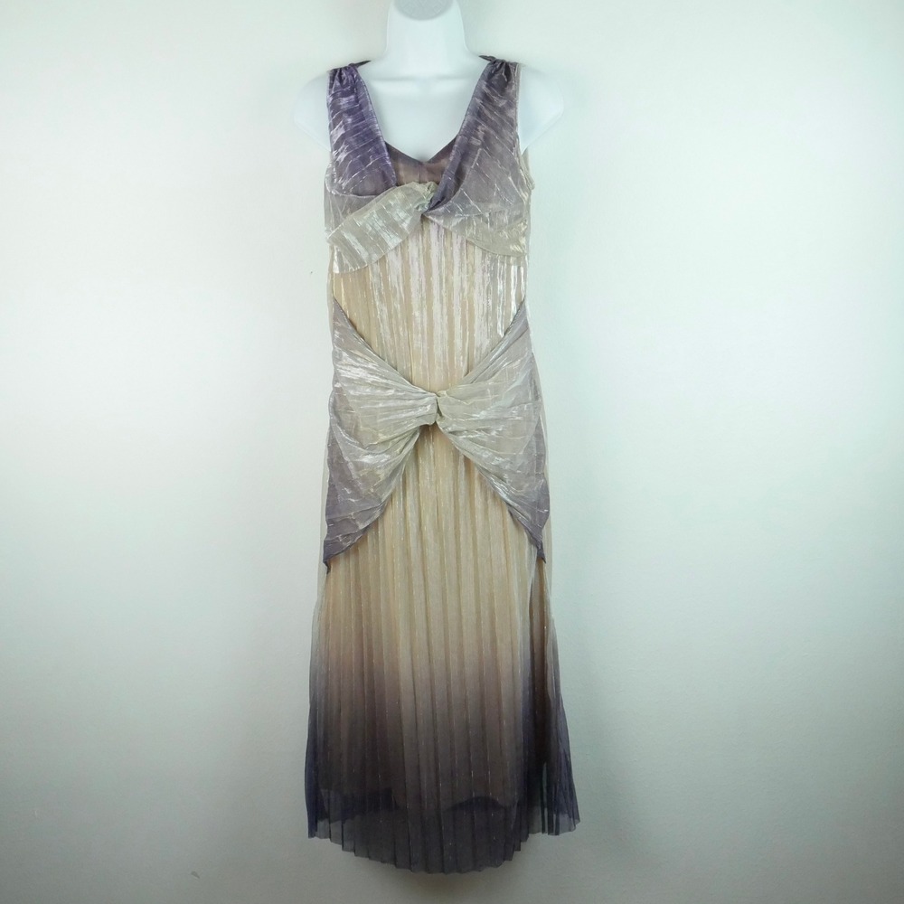 March Yii Metallic Midi Dress Purple Gold Sleeveless S Fairy Goddess Celestial